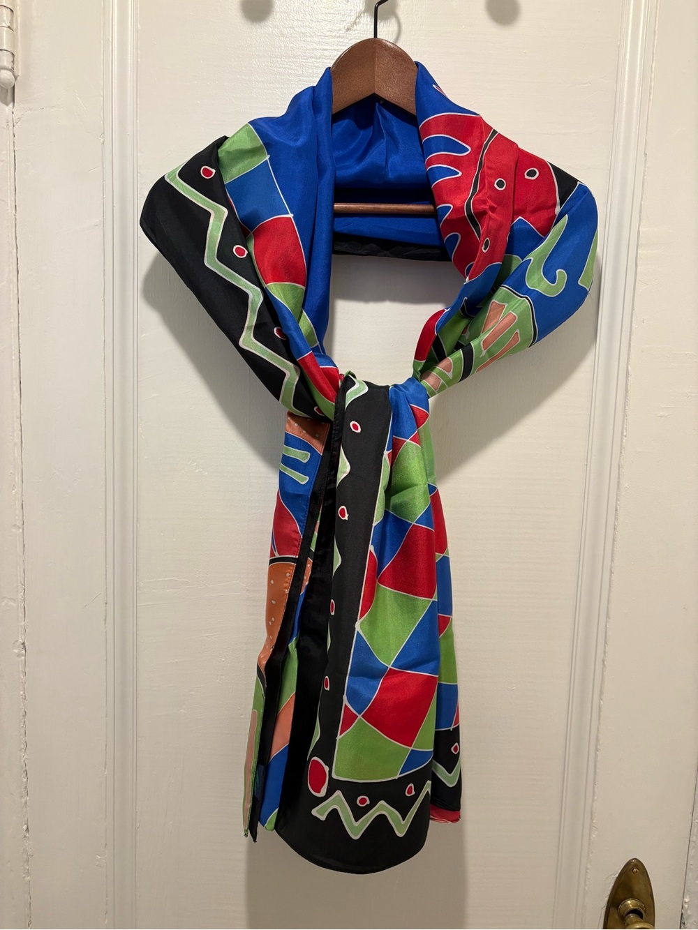 Luxurious Extra Large 100% pure Silk Scarf, multi-color and hand-drawn